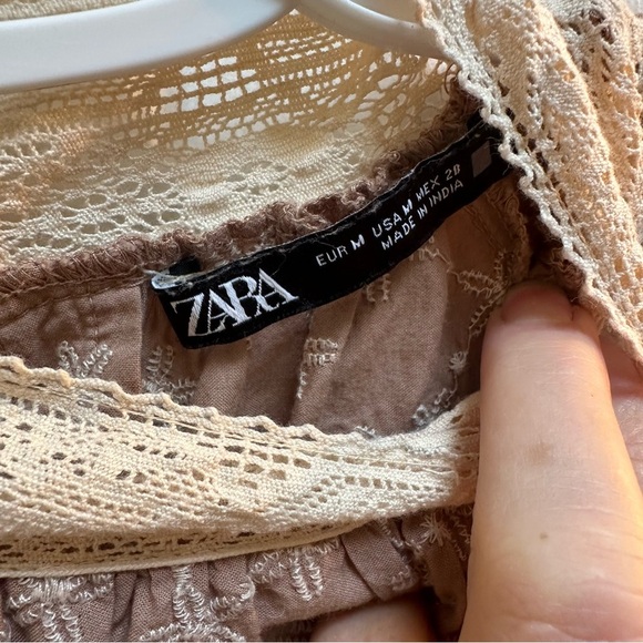 Zara Tan & Cream Embroidered Blouse - Picture 5 of 10